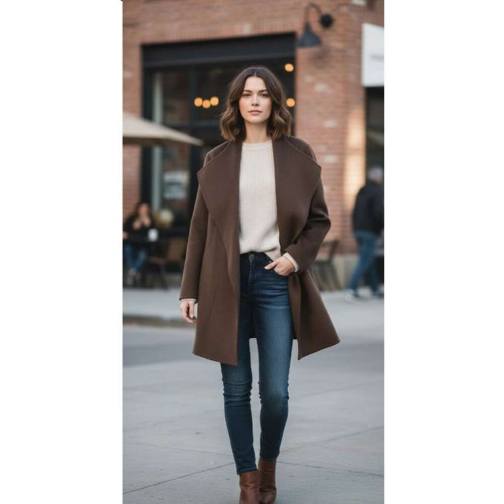 Joseph Brown Open Front Asymmetrical Cashmere Wool Lisa Jacket Women's Size M